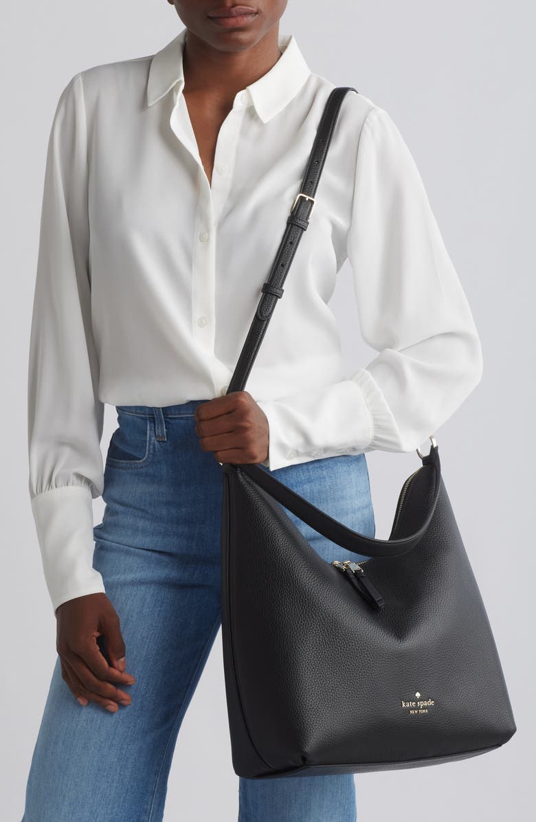 Kate Spade New York leather shoulder bag, Alternate, color, Black