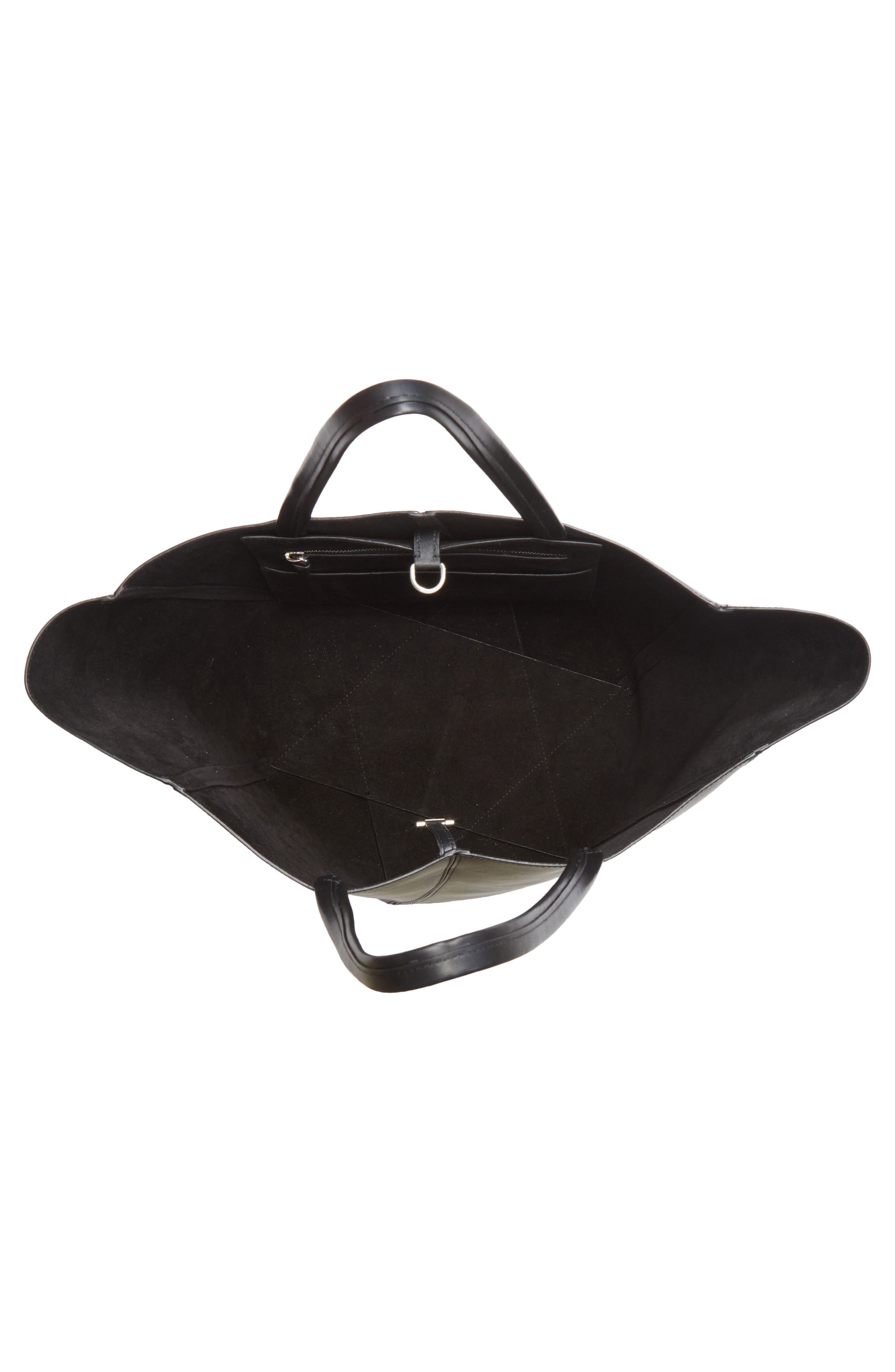 Hex Calfskin Leather Tote, Alternate, color, BLACK