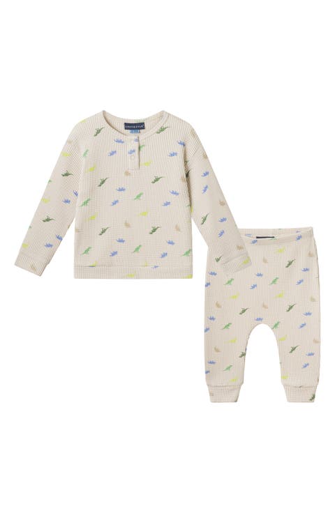 Printed Waffle Henley Set