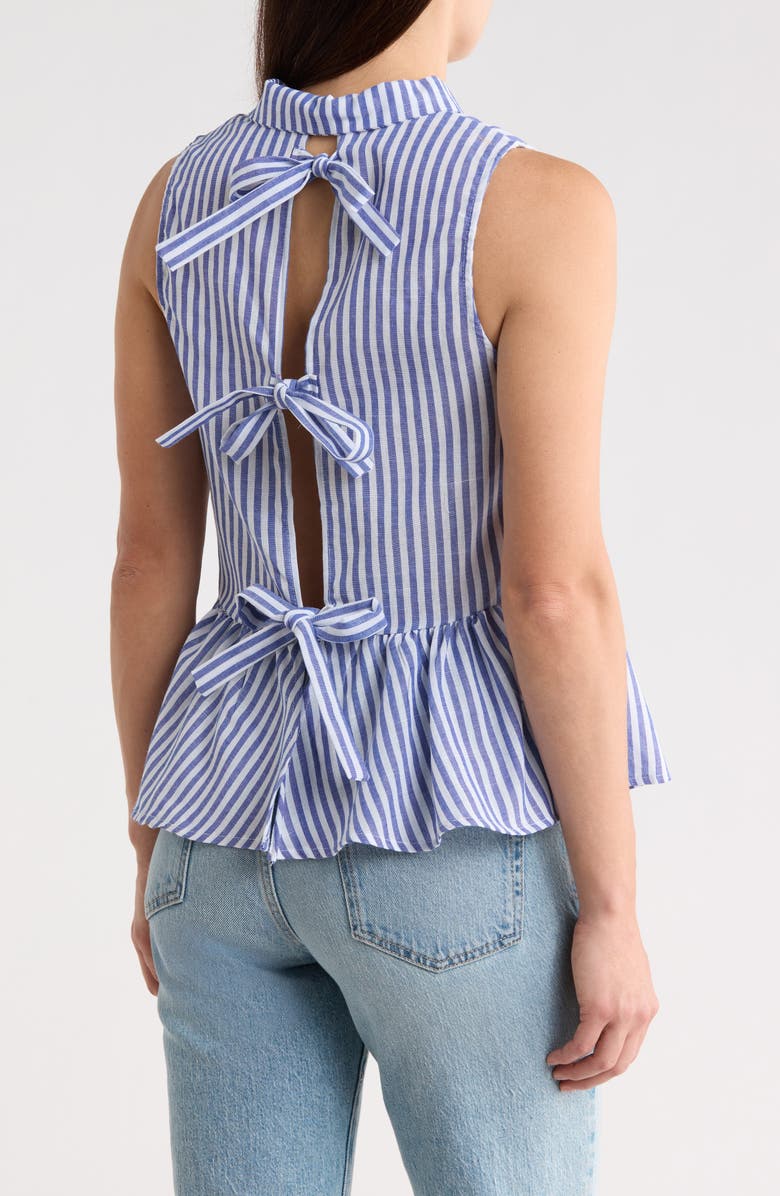 Forgotten Grace Stripe Sleeveless Peplum Top, Alternate, color, Blue/ White