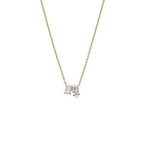 Lab Grown Diamond Marquise X Emerald Necklace