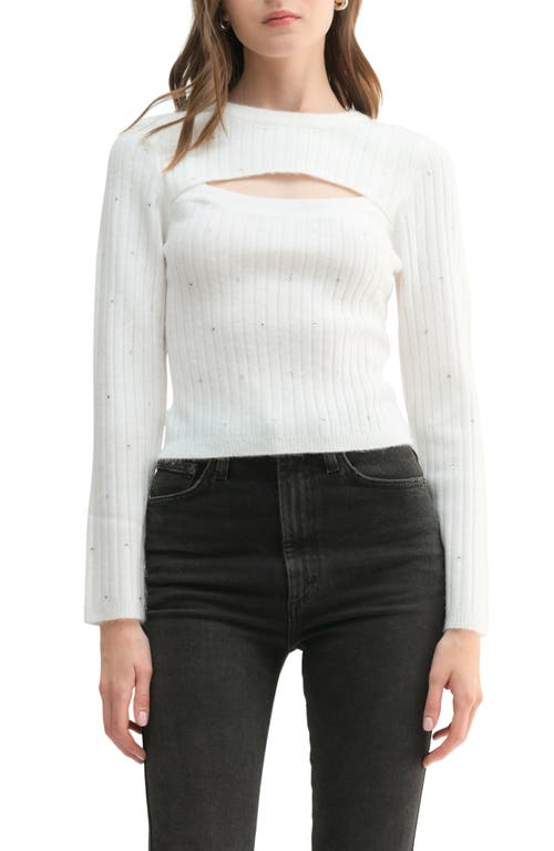 All in Favor Rhinestone Embellished Cutout Rib Sweater in Ivory 