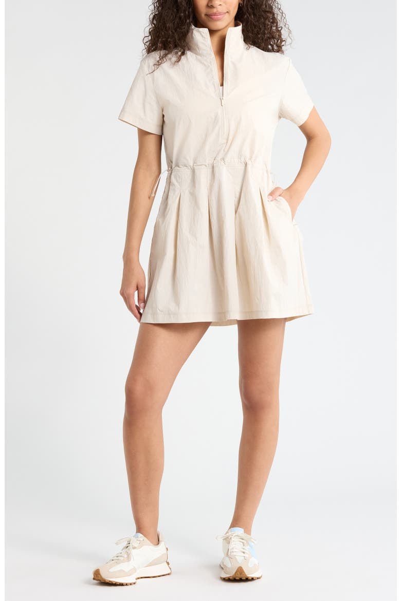 Nylon Pleated Fit & Flare Dress, Main, color, GREY MOONBEAM