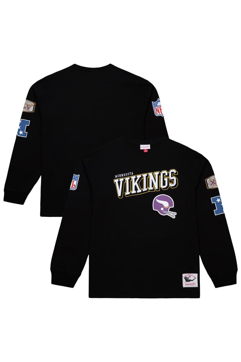Men's Mitchell & Ness  Black Minnesota Vikings Training Camp Vintage Logos Long Sleeve T-Shirt, Alternate, color, Black