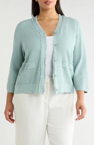 Adrianna Papell V-Neck Fringe Cardigan