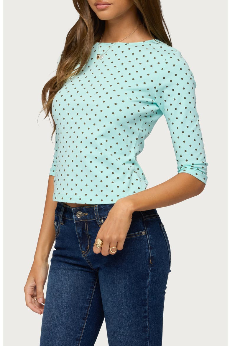 Lela Polka Dot Top, Alternate, color, AQUA-AND-BROWN