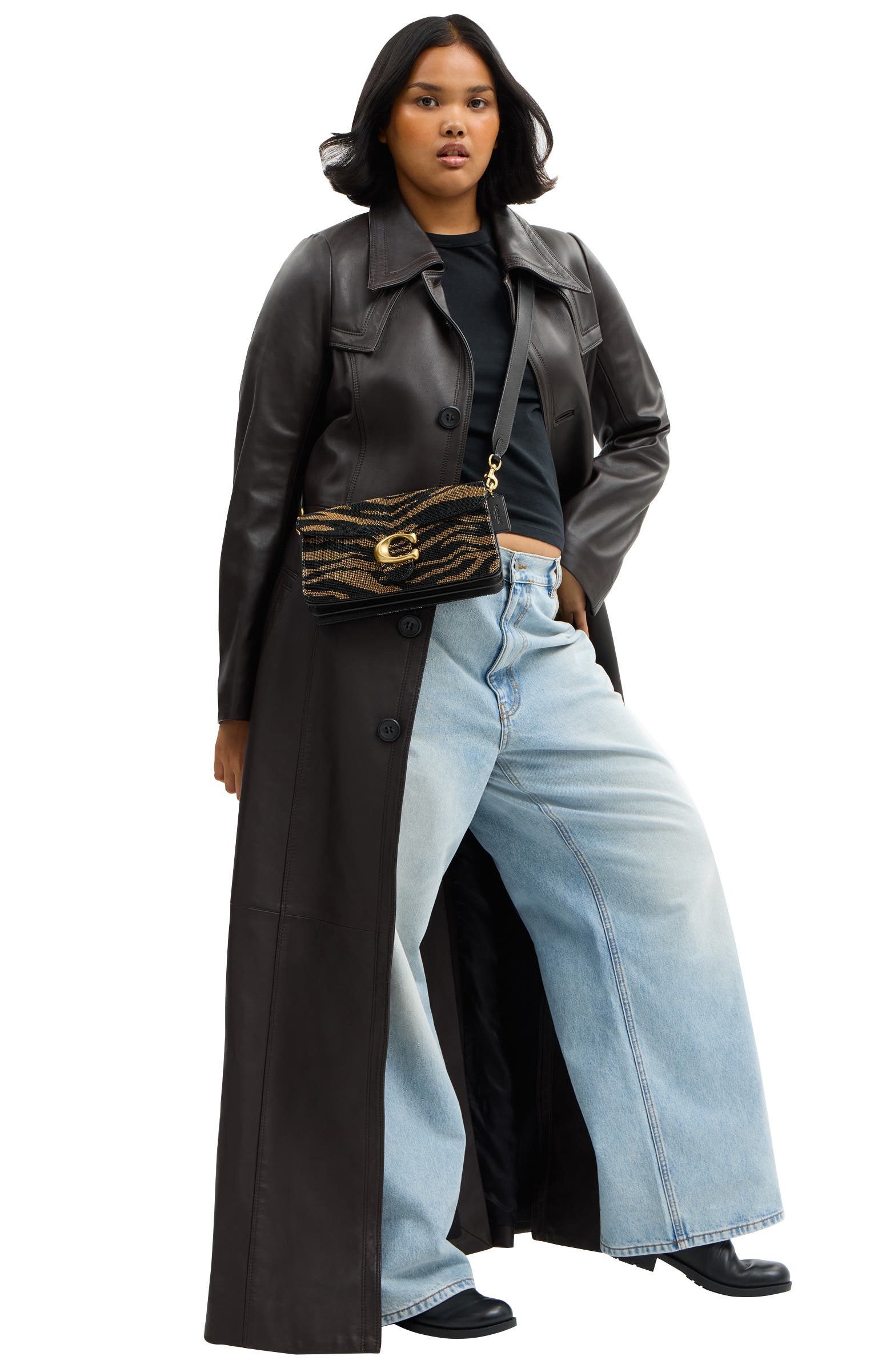 COACH Tabby Beaded Tiger Stripe Shoulder Bag, Alternate, color, Black