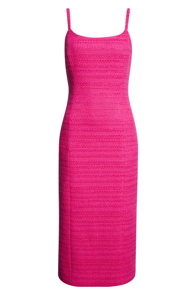 Cotton Blend Tweed Sheath Midi Dress, Alternate, color, HOT PINK