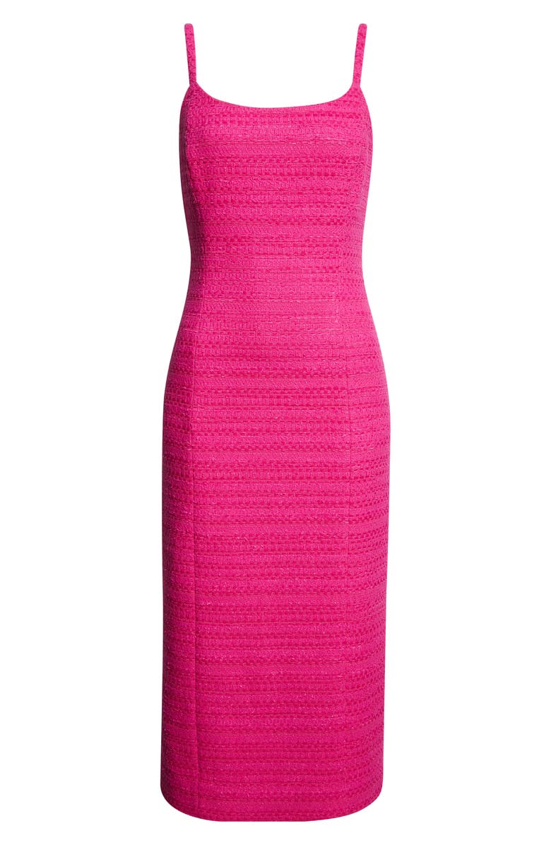 ST. JOHN Cotton Blend Tweed Sheath Midi Dress, Alternate, color, Hot Pink