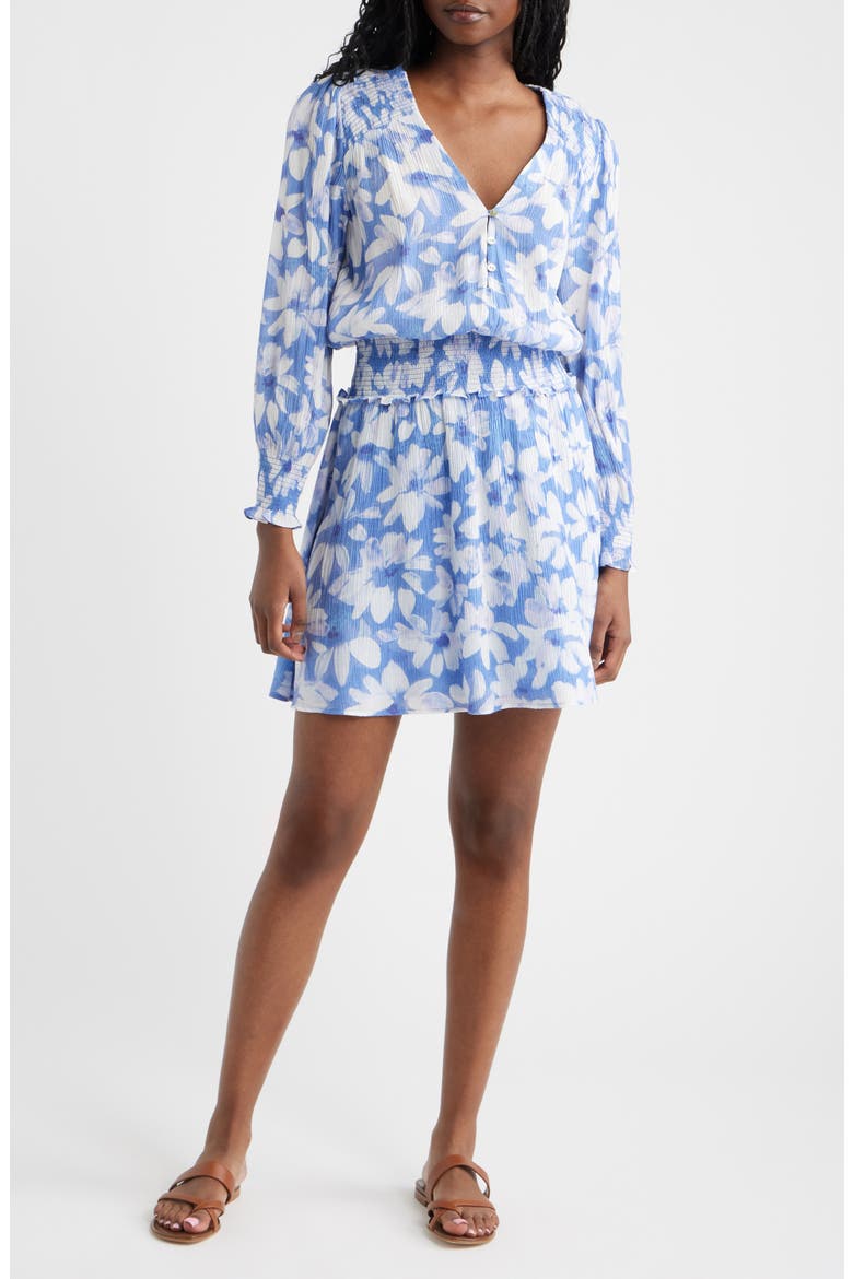 Zana Floral Smocked Long Sleeve Dress, Main, color, BLUE AMARANTH