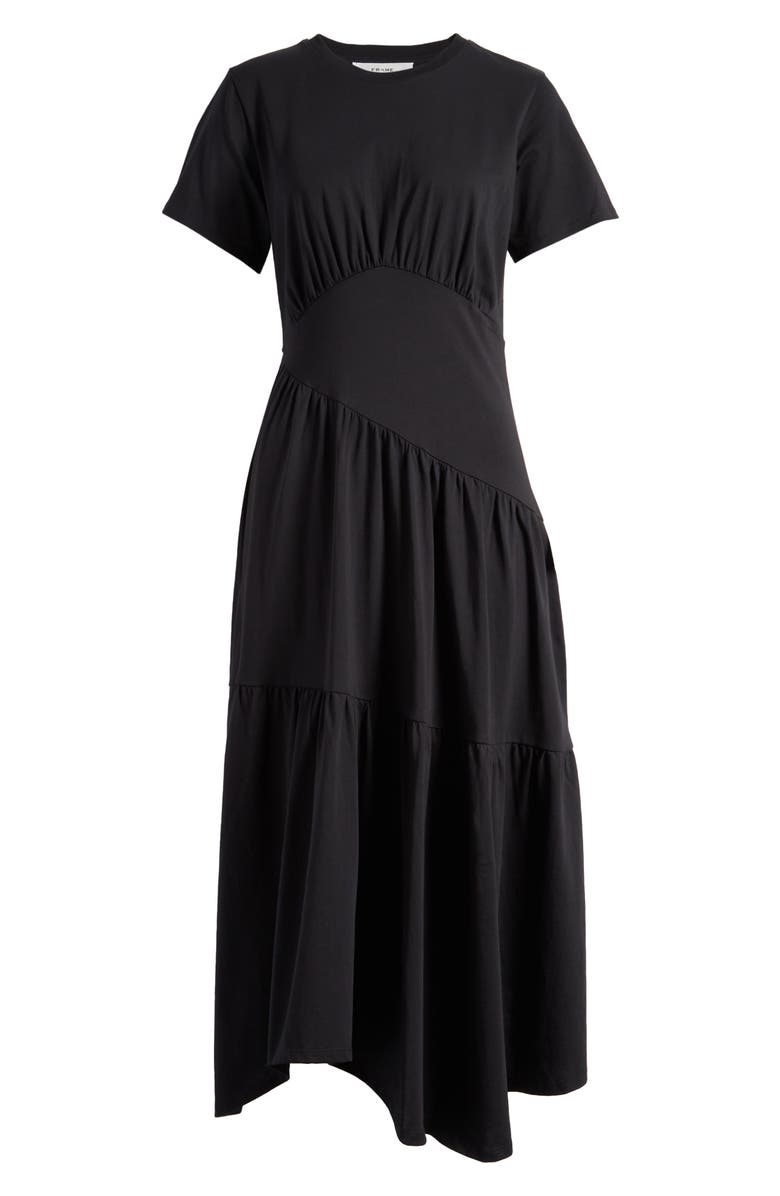 FRAME Asymmetric Tiered Ruffle Knit Dress, Alternate, color, Black