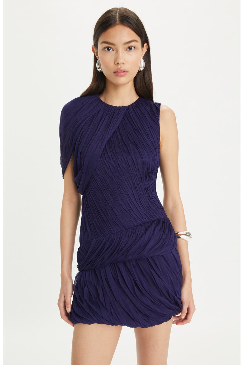 Asymmetric Draped Silk Minidress, Alternate, color, DARK VIOLET