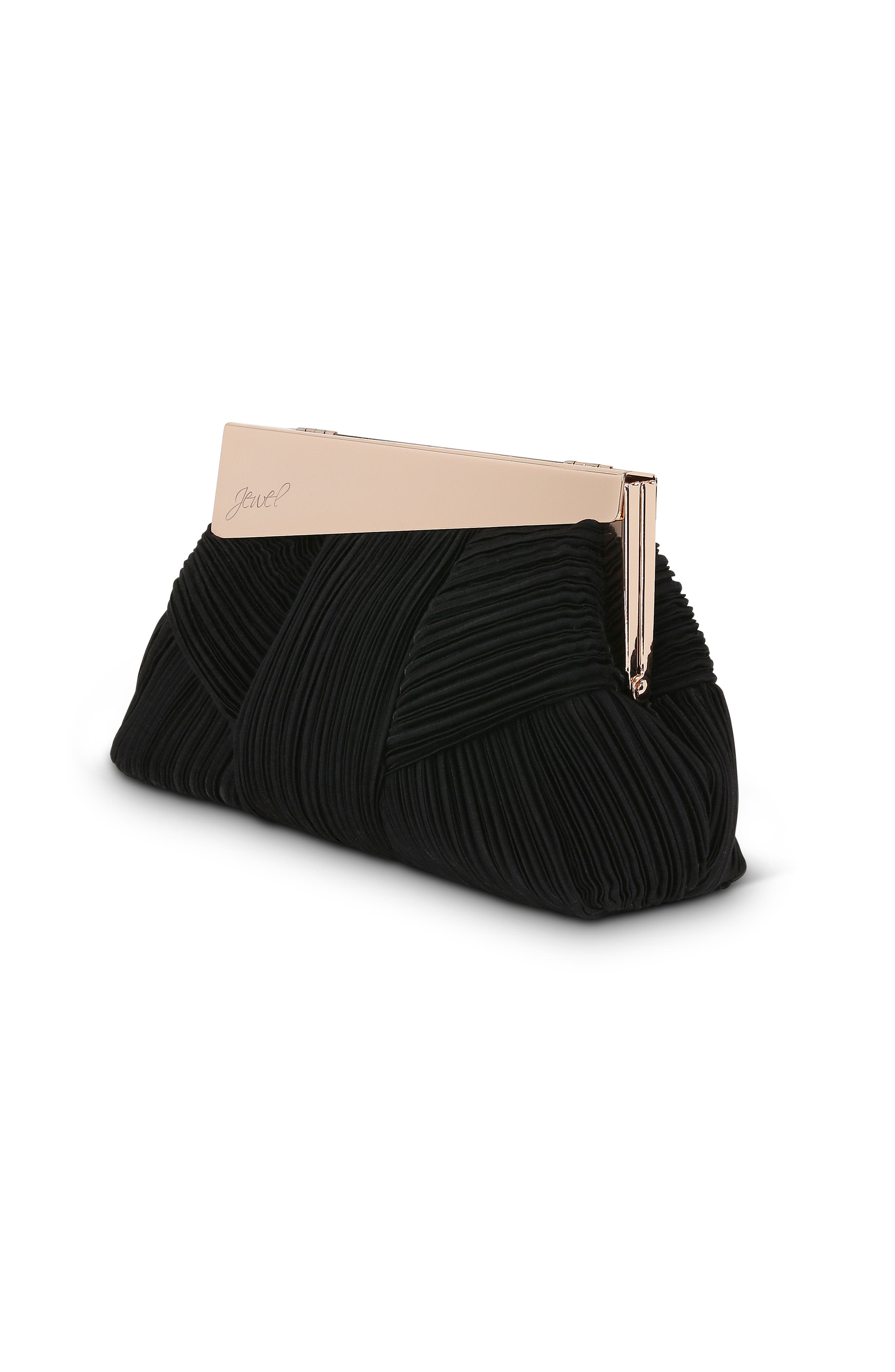 Jewel Badgley Mischka Millie Mini Pleated Clutch, Alternate, color, Black