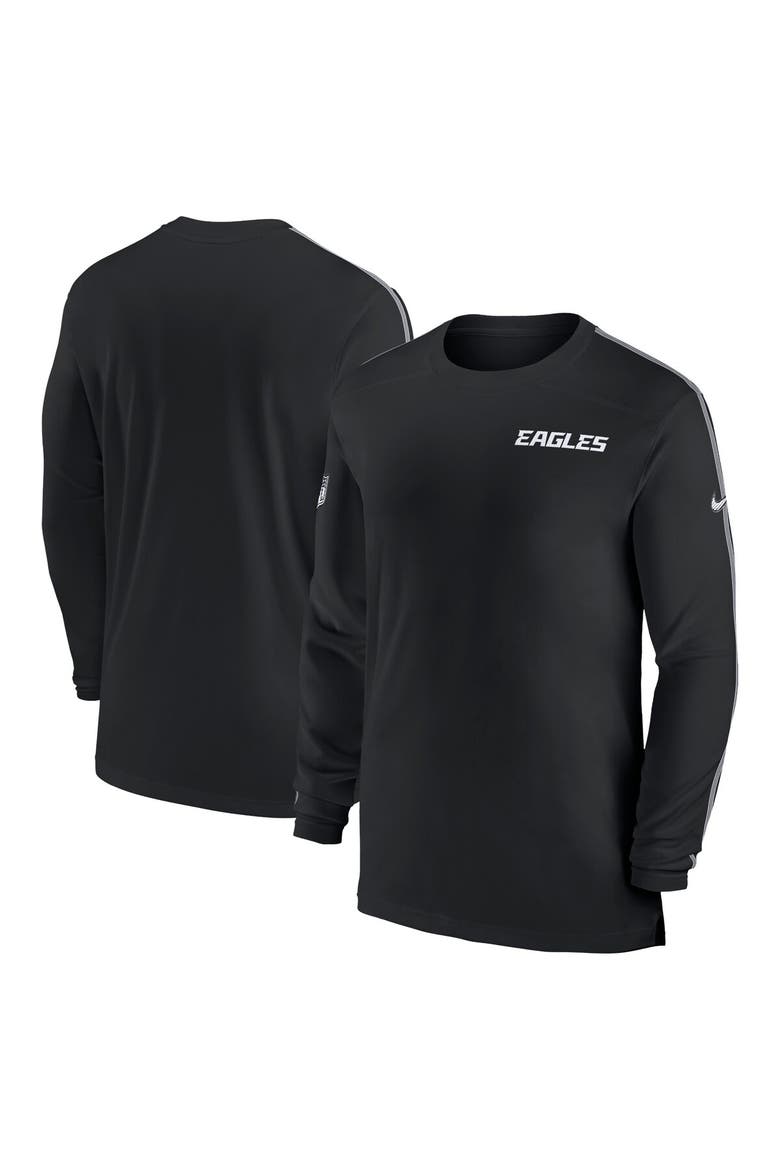 Men's Nike Black Philadelphia Eagles Sideline Coach UV Performance Long Sleeve T-Shirt, Main, color, Black