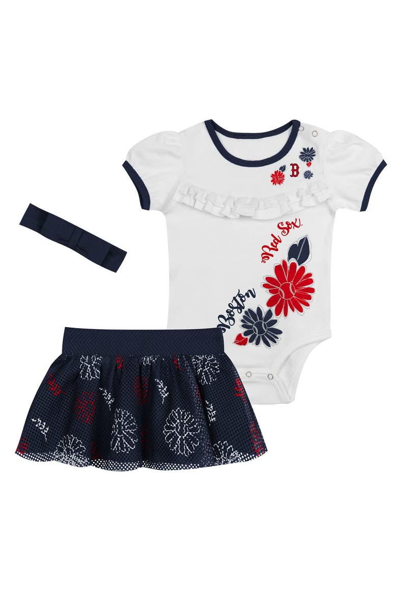 Newborn White/Navy Boston Red Sox Sweet Catcher 3-Piece Bodysuit, Headband and Skirt Set, Alternate, color, White
