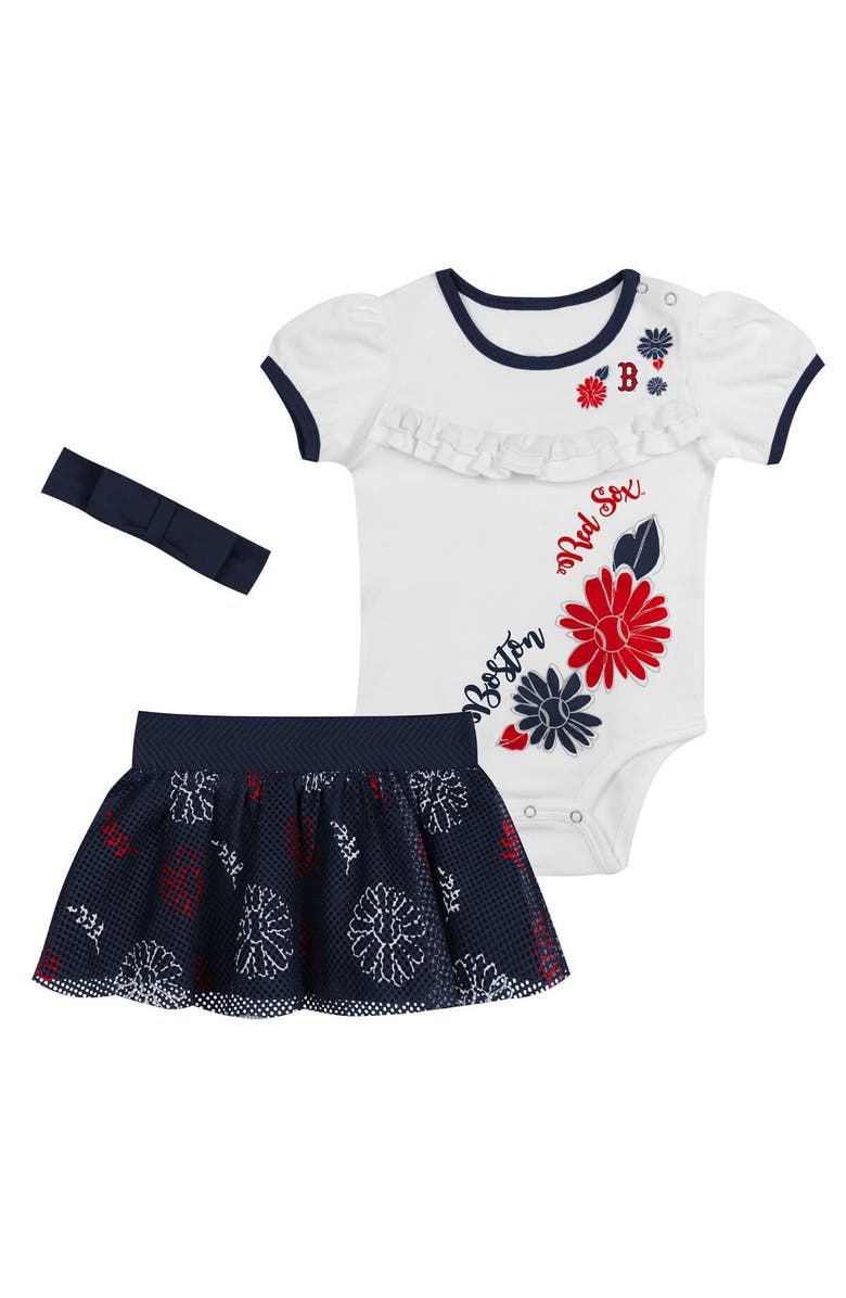 Outerstuff Newborn White/Navy Boston Red Sox Sweet Catcher 3-Piece Bodysuit, Headband and Skirt Set, Alternate, color, White