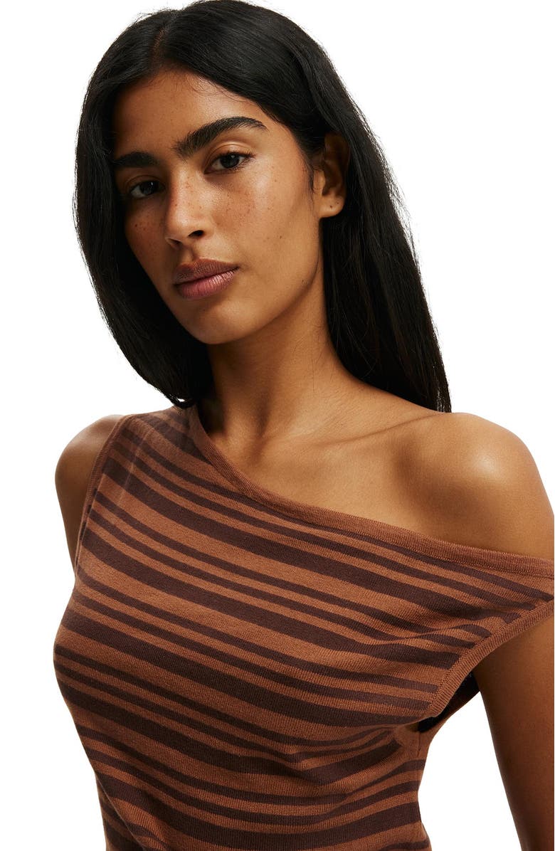 Cotton On Women's S/Less Off Shoulder Knit, Alternate, color, Neutral Stripe