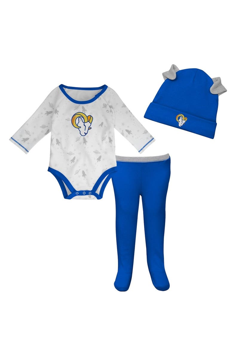 Outerstuff Newborn & Infant White/Royal Los Angeles Rams Dream Team Bodysuit Pants & Hat Set, Alternate, color, White