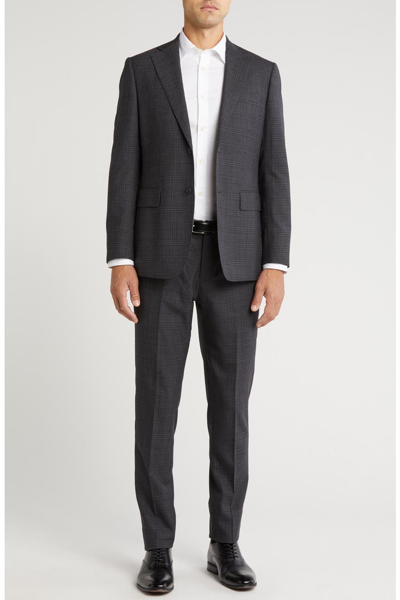 Plaid Trim Fit Notch Lapel Wool Blend Two-Piece Suit, Main, color, GREY
