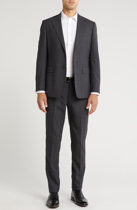 Plaid Trim Fit Notch Lapel Wool Blend Two-Piece Suit