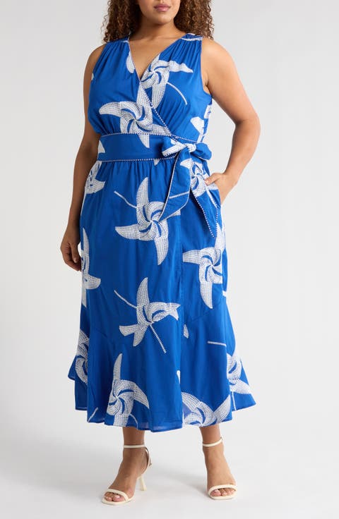 Kaiden Embroidered Tie Belt Maxi Wrap Sundress (Plus)