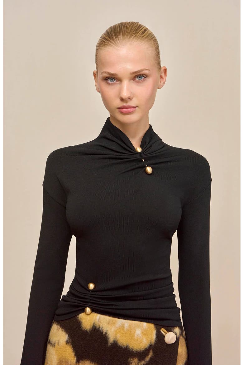 Callie Asymmetric Neck Top, Alternate, color, BLACK