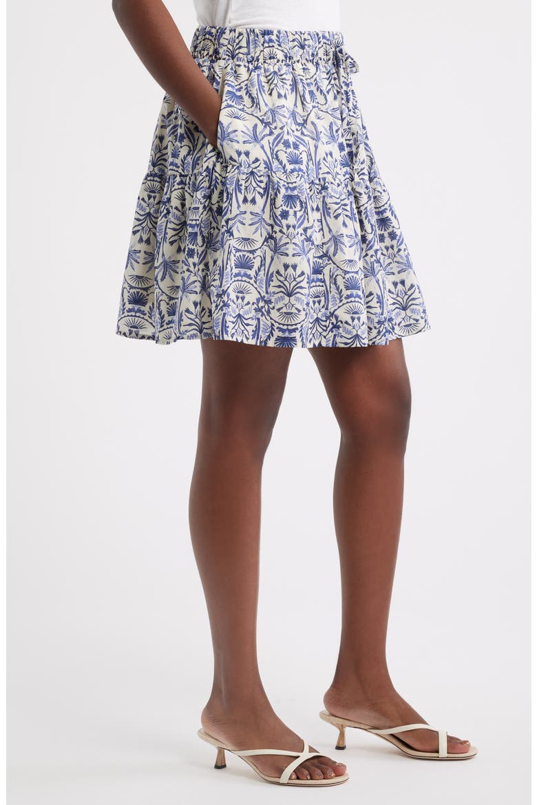 Tie Waist Miniskirt, Alternate, color, IVORY- NAVY PALM FLORAL