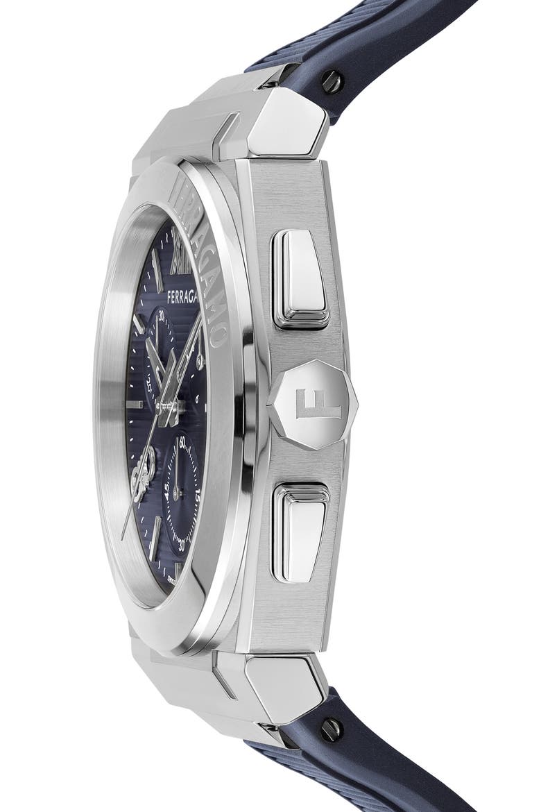 Vega Chronograph Silicone Strap Watch, 42mm, Alternate, color, STAINLESS STEEL