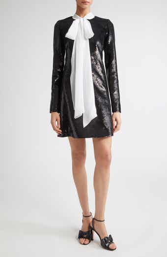Bow Neck Long Sleeve Sequin Minidress