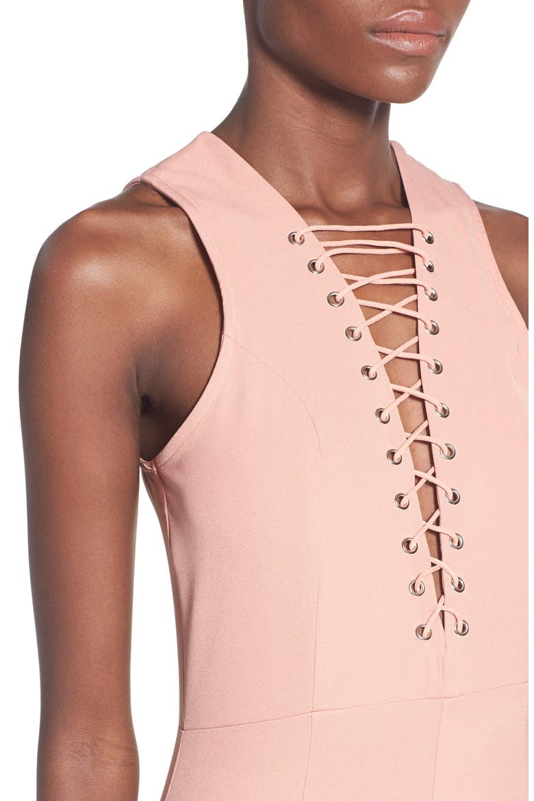 Lace-Up Body-Con Dress, Alternate, color, SALMON