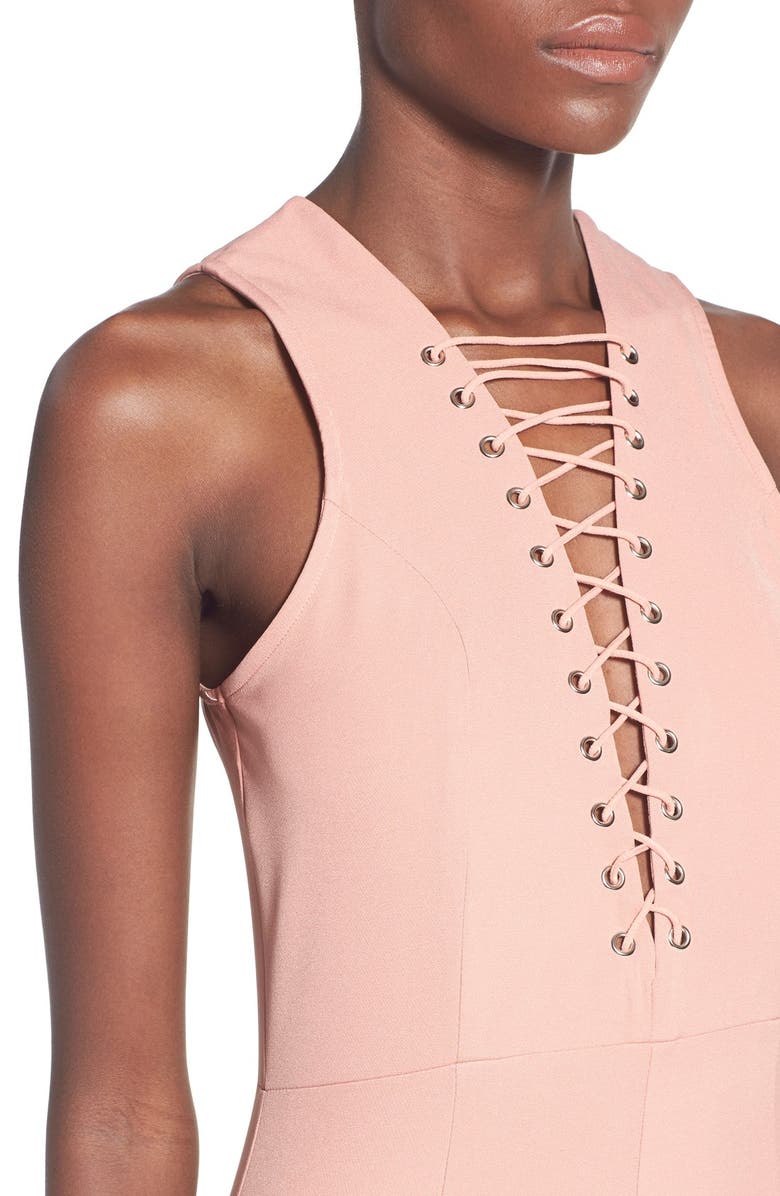 Missguided Lace-Up Body-Con Dress, Alternate, color, 
