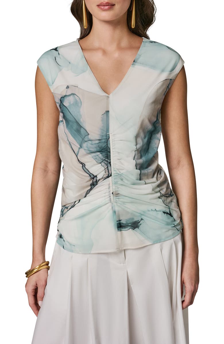 Donna Karan New York Abstract Print Center Ruched Knit Tank, Main, color, Skylight Multi