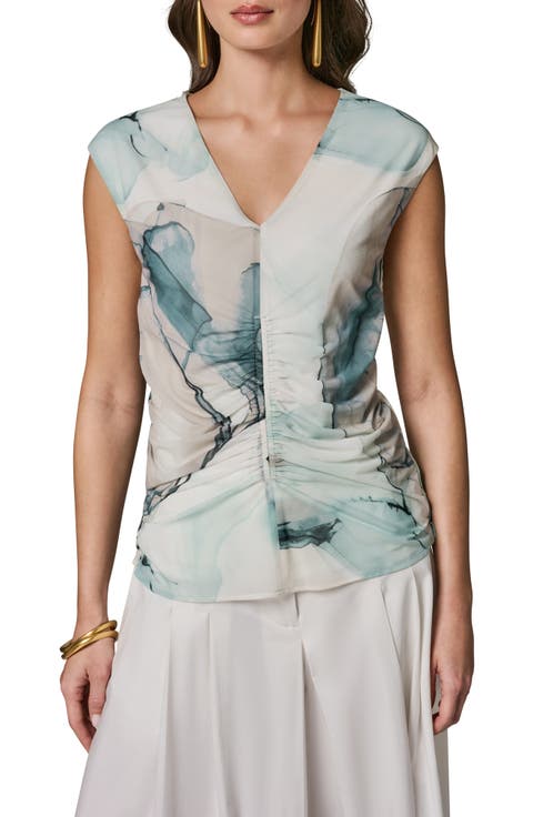 Abstract Print Center Ruched Knit Tank