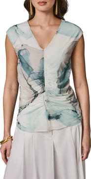 Donna Karan New York Abstract Print Center Ruched Knit Tank