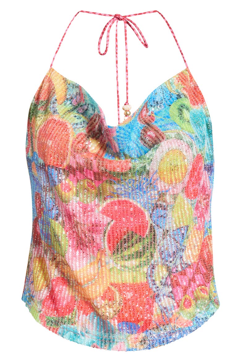 Sequin Cowl Neck Halter Top, Alternate, color, CHERRY SPRITZ