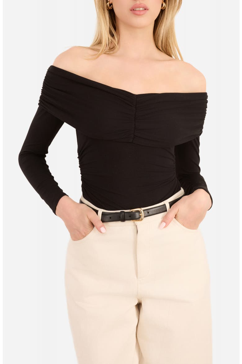 Julien Off the Shoulder Long Sleeve Bodysuit, Main, color, BLACK