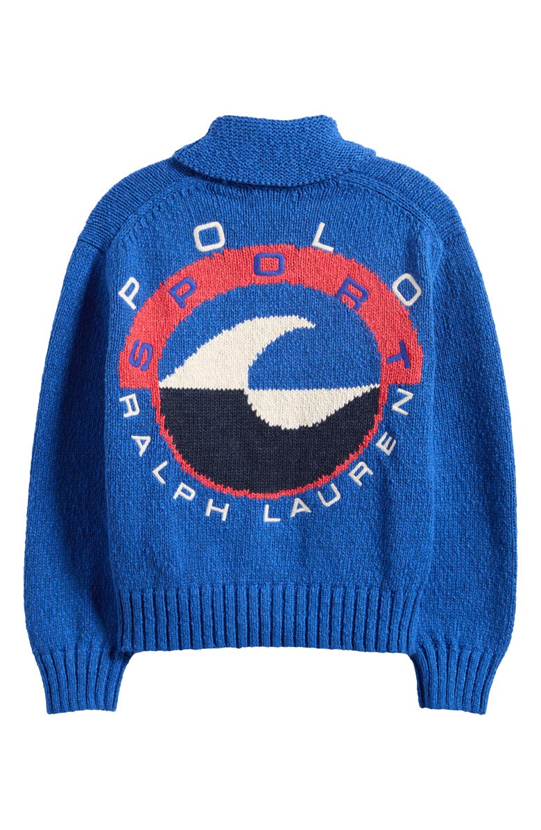 Polo Ralph Lauren Wave Logo Cotton Zip Cardigan, Alternate, color, Sapphire Multi