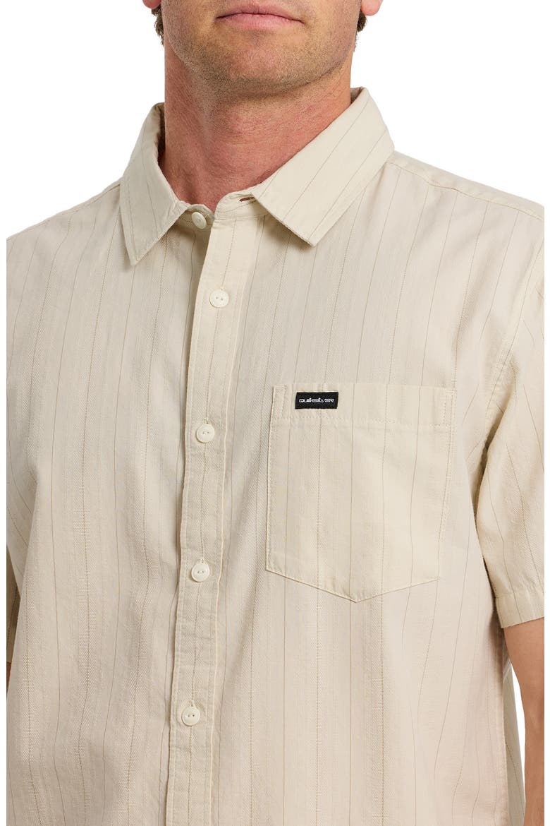 Dobby Stripe Classic Short Sleeve Cotton Button-Up Shirt, Alternate, color, BONE WHITE