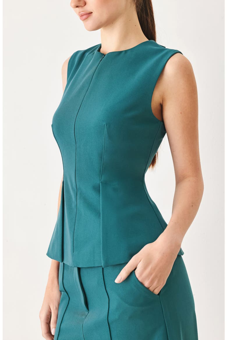 Pleated Peplum Sleeveless Top, Alternate, color, TEAL