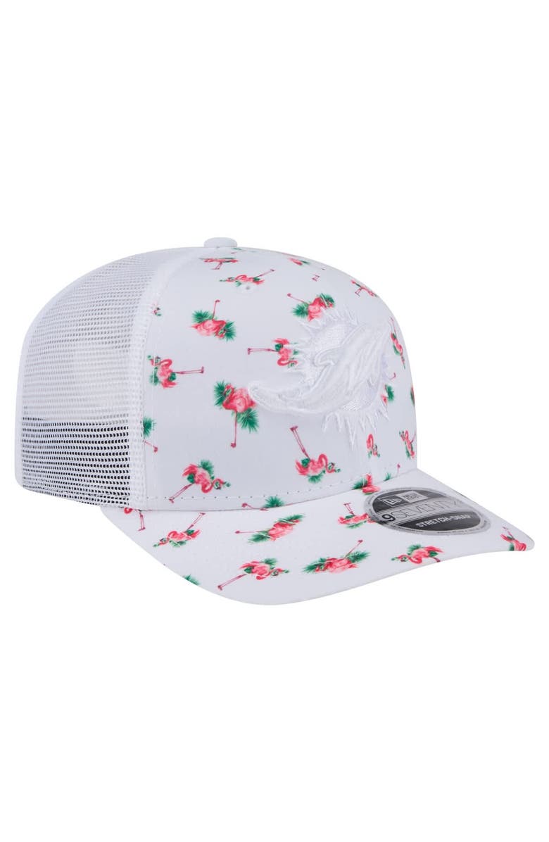 New Era Men's New Era White Miami Dolphins Adventure Flamingo Pattern 9SEVENTY Stretch-Snap Hat, Alternate, color, White