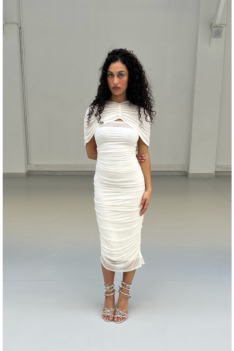 Zola Mesh Cape Midi Dress, Alternate, color, Cream