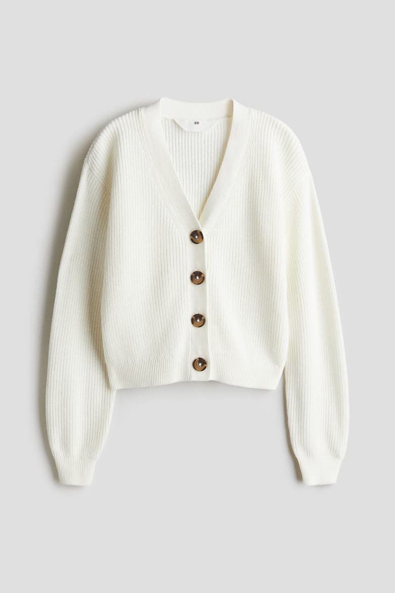 Rib-knit Cardigan, Main, color, White