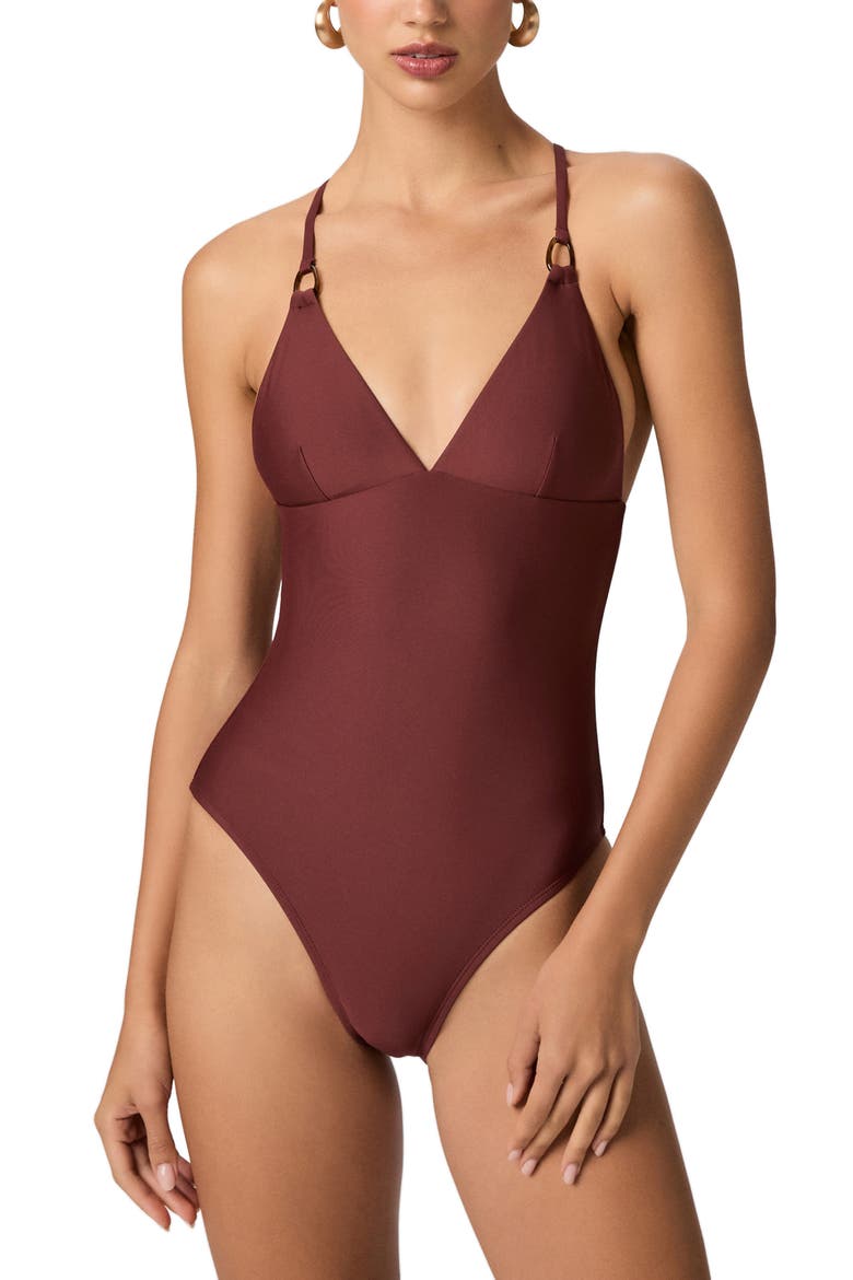 Daisy Tie-Back One-Piece Swimsuit, Alternate, color, BURNT SIENNA