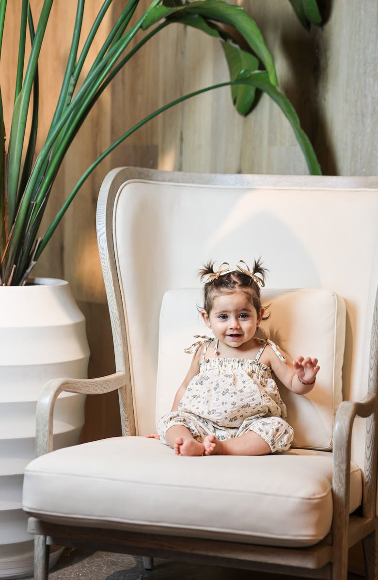 Manière Kids' Floral Cotton Blend Romper, Alternate, color, Sand