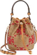 Tory Burch Mini T Monogram Straw Bucket Bag