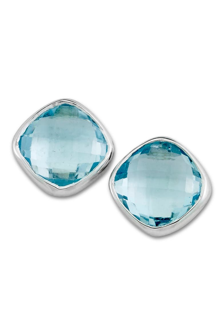 Sterling Silver Blue Topaz Stud Earrings, Main, color, BLUE