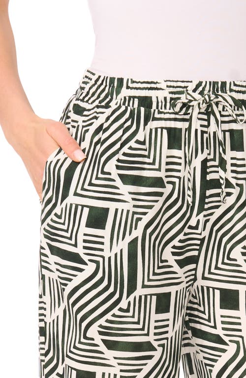 Halogen ® Print Tie Waist Wide Leg Pants In Winter Moss Green Border