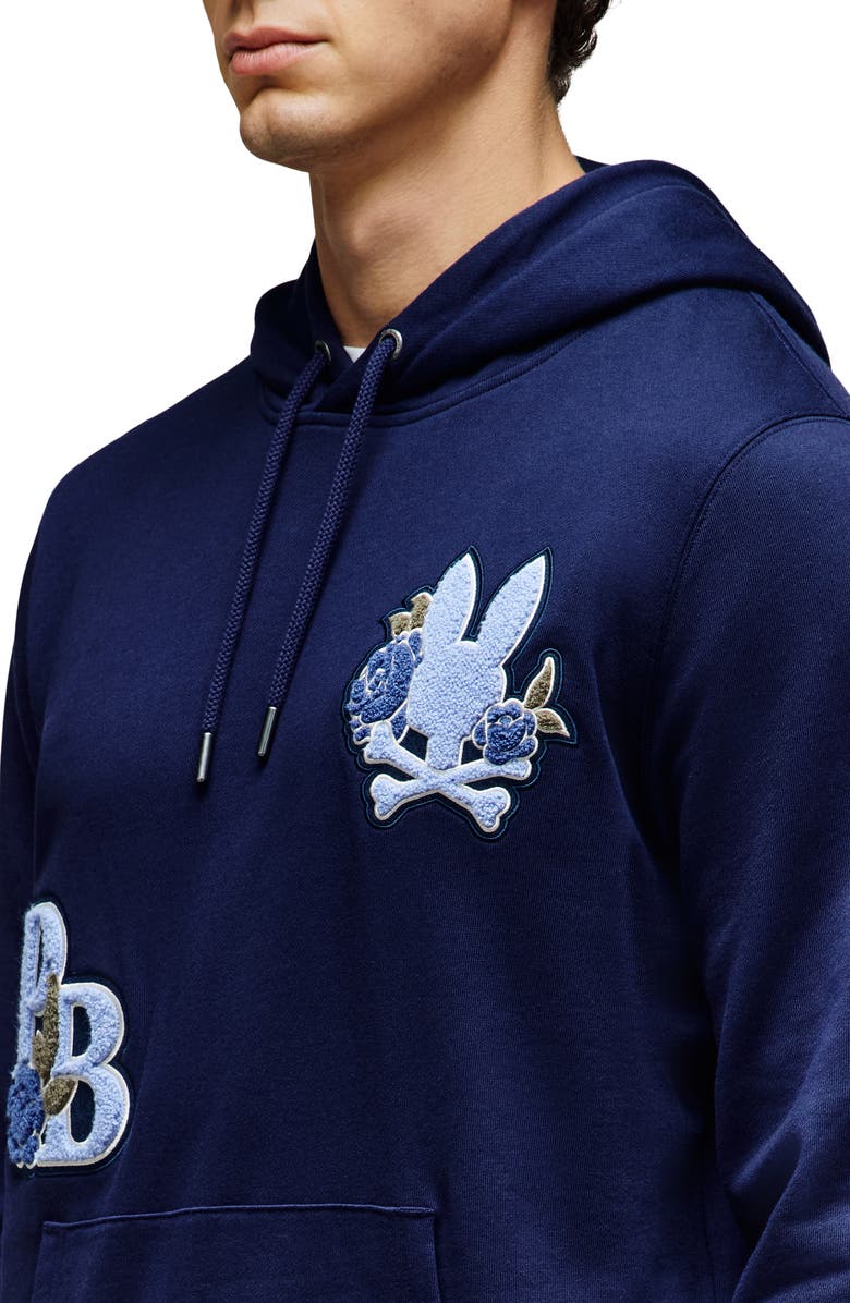 Psycho Bunny Auguste Floral Patch Hoodie, Alternate, color, Evening Blue