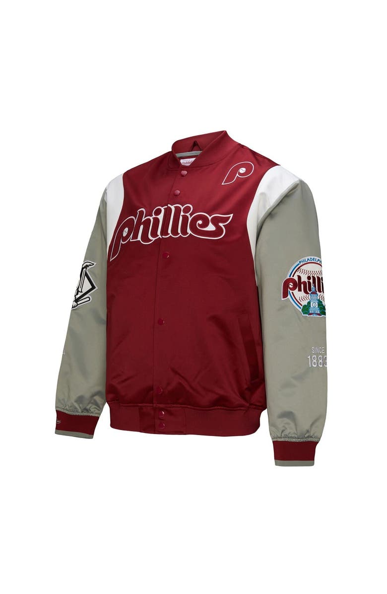 Mitchell & Ness Men's Mitchell & Ness Burgundy/Gray Philadelphia Phillies Cooperstown Collection Team Origins Satin Full-Snap Jacket, Alternate, color, Burgundy