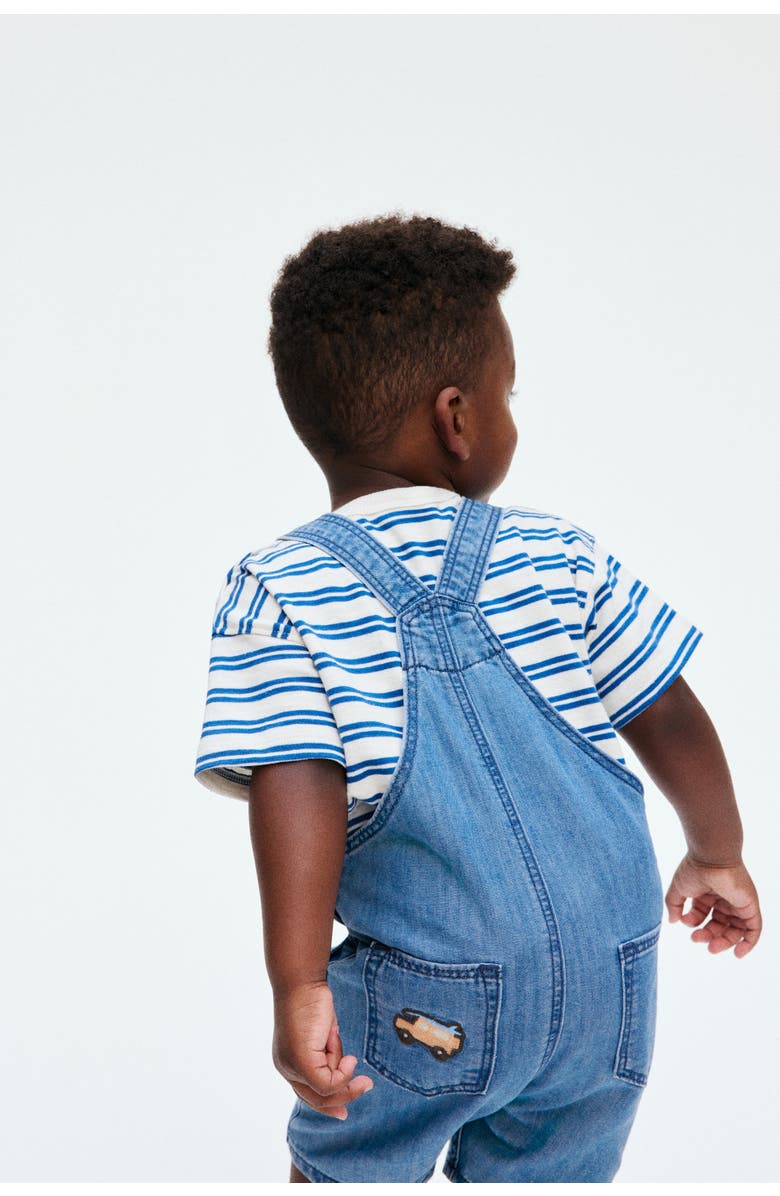 H&M Embroidery-detail Denim Dungaree Shorts, Alternate, color, Denim Blue/Car